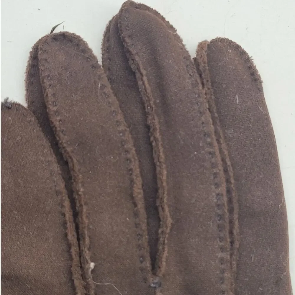 Vintage 50s Crescendoe Brown Suede Feel Button Detail Dress Gloves Retro preppy